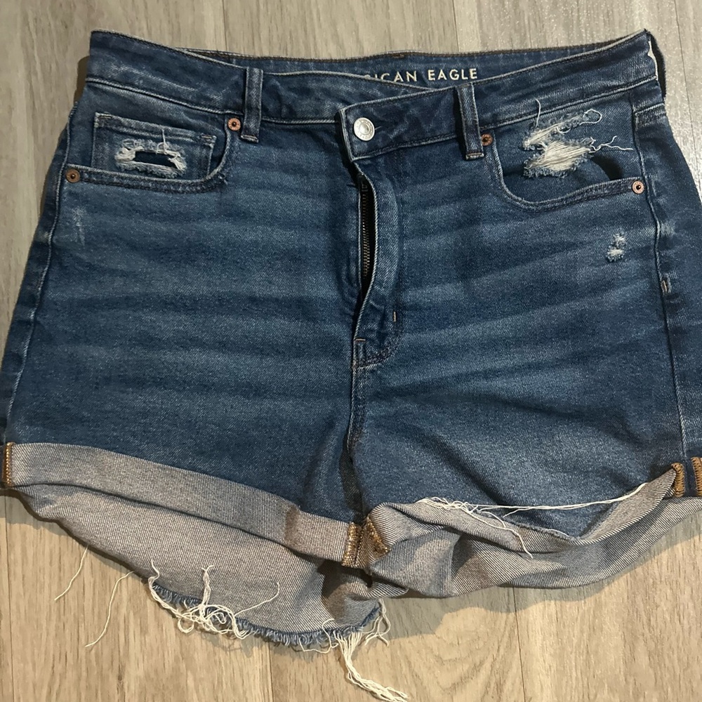 American Eagle Outfitters Distressed Dark Blue Jean Shorts